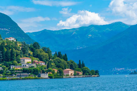 View of Villa Pizzo at lake Como in Italyの写真素材