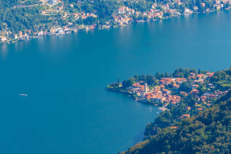 Aerial view of Torno village and lake Como in Italyの写真素材