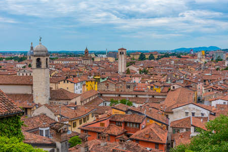 Aerial view of the old town of Italian city Bresciaの写真素材