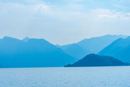 Lake Como viewed from Botanical garden at Villa Melzi at Bellagio, Italyの写真素材