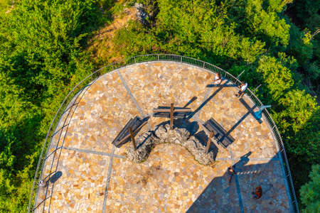 Three crosses viewpoint over lake Como in Italyの写真素材