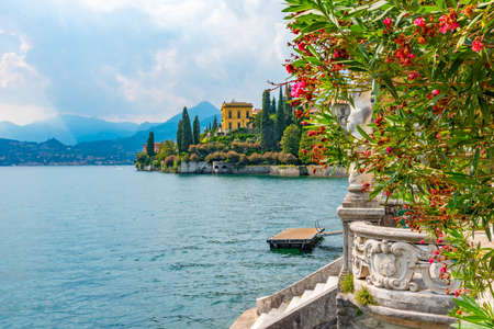 Villa Cipressi viewed from villa monastero at Varenna in Italyの写真素材