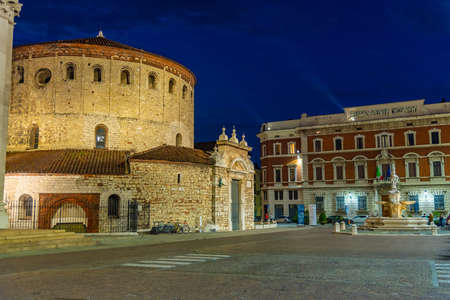 Night view of the old cathedral in Brescia, Italy