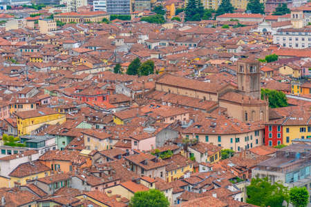 Aerial view of the old town of Italian city Bresciaの写真素材