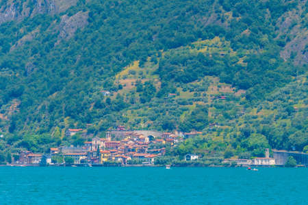 Vello Village alongside lake Iseo in Italyの写真素材