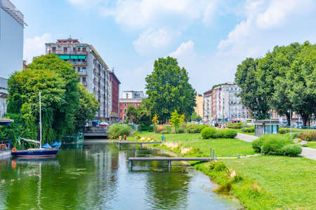 View of Darsena del Naviglio channel in center of Milano, Italyのeditorial素材