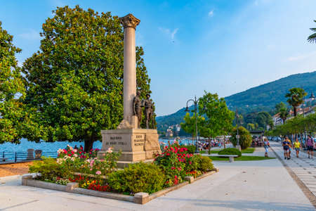 BAVENO, ITALY, JULY 24, 2019: Lakeside promenade at Baveno in Italyのeditorial素材