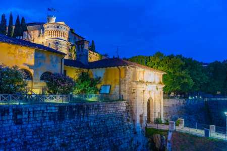 Sunset view of the Brescia castle in Italyのeditorial素材