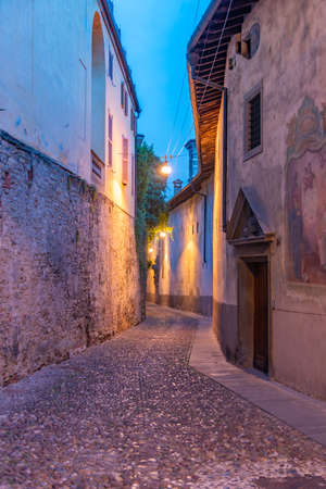 View of a street in the old town of Bergamo, Italyの写真素材