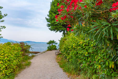 Alley at Isola Superiore dei pescatori at Lago Maggiore, Italyの写真素材