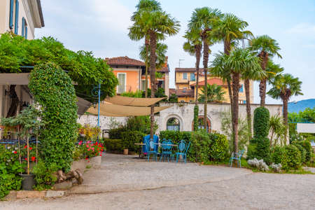 Colorful houses at Isola Superiore dei pescatori at Lago Maggiore, Italyの写真素材