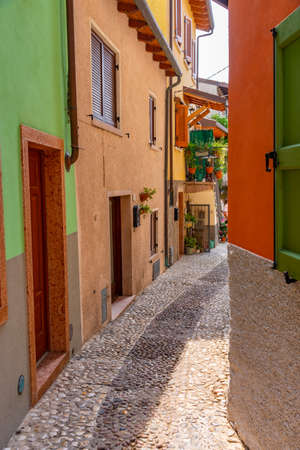 narrow street in Malcesine in Italyの写真素材