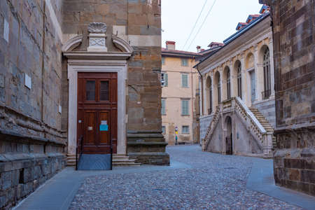 View of a street in the old town of Bergamo, Italyの写真素材