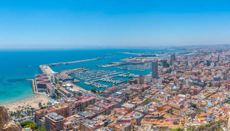 Aerial view of Spanish city and port Alicanteの写真素材