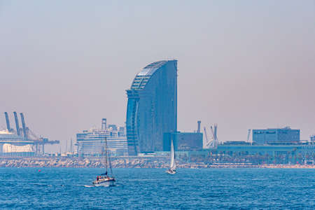 Waterfront of Barcelona dominated by Hotel W designed by Ricardo Bofill, Spainの写真素材