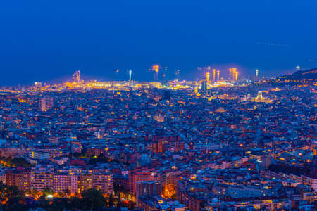 Night view of the ciutat vella of Barcelona, Spainの写真素材