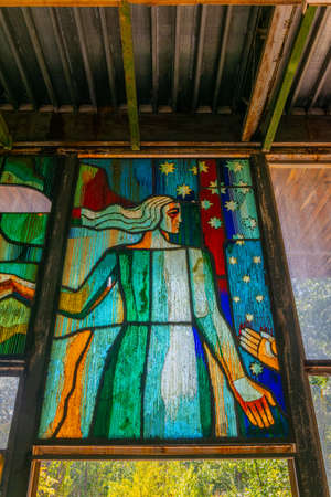 Glass mosaic at riverside cafe in the Ukrainian town Pripyatのeditorial素材