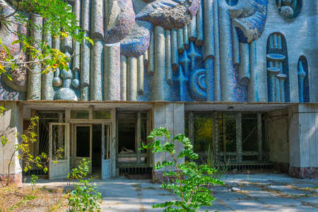 Detail of a cinema in the Ukrainian town Pripyat which became desolated after the Chernobyl disasterのeditorial素材