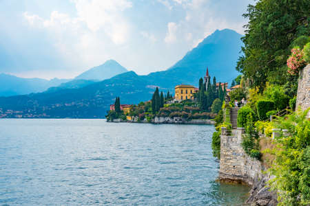 Villa Cipressi viewed from villa monastero at Varenna in Italyのeditorial素材