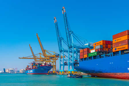 BARCELONA, SPAIN, JUNE 30, 2019: View of the industrial port of Barcelona in Spain