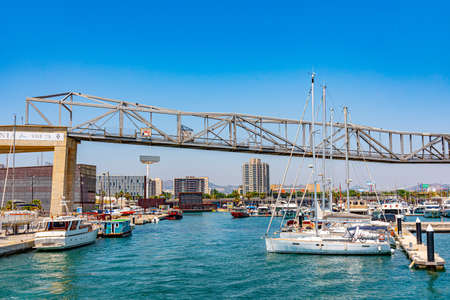 BARCELONA, SPAIN, JUNE 30, 2019: Boats mooring at Port Forum in Barcelona, Spain