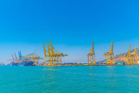 BARCELONA, SPAIN, JUNE 30, 2019: View of the industrial port of Barcelona in Spainの写真素材
