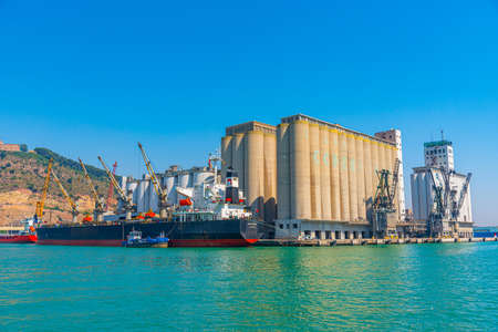 BARCELONA, SPAIN, JUNE 30, 2019: View of the industrial port of Barcelona in Spainの写真素材