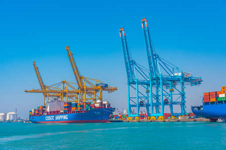 BARCELONA, SPAIN, JUNE 30, 2019: View of the industrial port of Barcelona in Spain