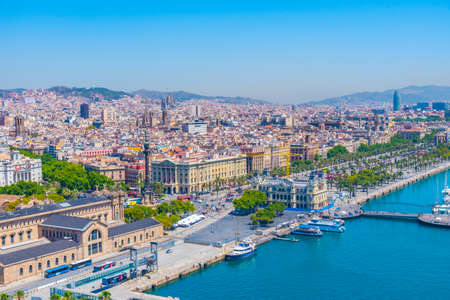 BARCELONA, SPAIN, JUNE 28, 2019: Aerial view of Passeig de Colom in Barcelona, Spainのeditorial素材