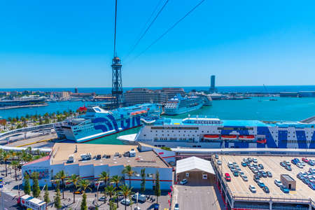 BARCELONA, SPAIN, JUNE 28, 2019: Cruise ship mooring at the port of Barcelona, Spainのeditorial素材