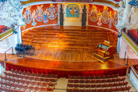 BARCELONA, SPAIN, JUNE 30, 2019: Interior of the palau de la musica in Barcelona, Spainのeditorial素材