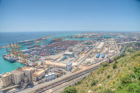 BARCELONA, SPAIN, JUNE 28, 2019: Aerial view of port of Barcelona, Spain