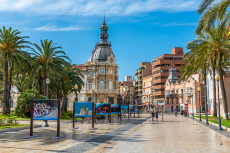 CARTAGENA, SPAIN, JUNE 19, 2019: People are strolling in front of Palacio Consistoral in Cartagena, Spainのeditorial素材