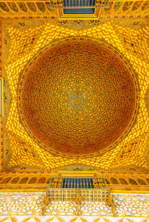 SEVILLA, SPAIN, JUNE 25, 2019: Ceiling at the hall of ambassadors at real alcazar de Sevilla in Spainのeditorial素材