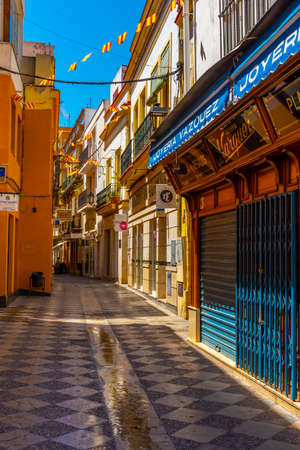 JEREZ DE LA FRONTERA, SPAIN, JUNE 26, 2019: People are strolling on a street at Jerez de la Frontera in Spainのeditorial素材