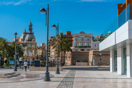 CARTAGENA, SPAIN, JUNE 19, 2019: People are strolling in front of Palacio Consistoral in Cartagena, Spainのeditorial素材
