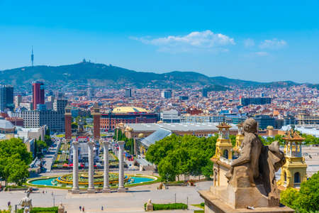 BARCELONA, SPAIN, JUNE 28, 2019: Placa d'espanya in Barcelona viewed from Catalan National Museum of Art, Spainのeditorial素材
