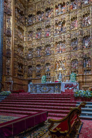 SEVILLA, SPAIN, JUNE 25, 2019: Pierre Dancart's masterpiece inside of the Cathedral of Saint Mary of the See in Sevilla, Spainのeditorial素材
