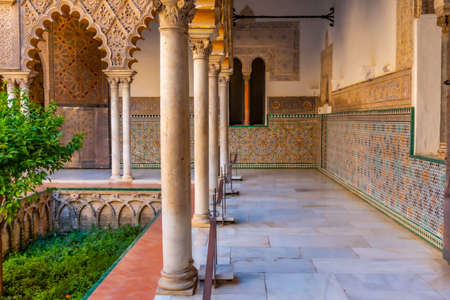 SEVILLA, SPAIN, JUNE 25, 2019: Beautiful ornaments at real alcazar de Sevilla in Spainのeditorial素材