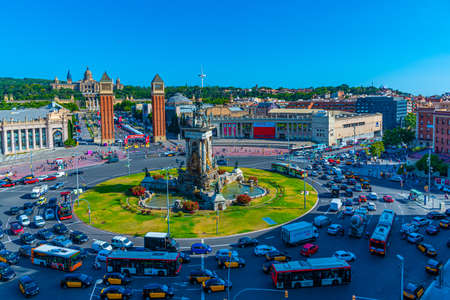 BARCELONA, SPAIN, JUNE 28, 2019: Aerial view of Placa d'espanya in Barcelona, Spainのeditorial素材