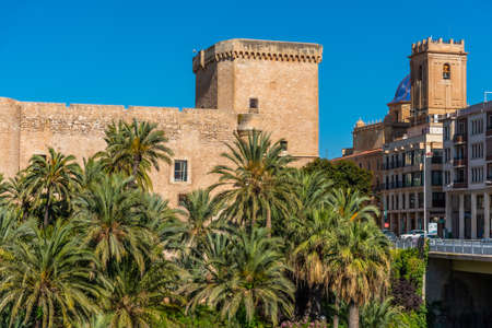 Altamira palace viewed behind river Vinalopo in Elche, Spainのeditorial素材