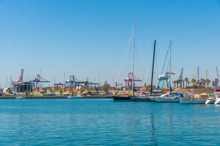 Boats mooring in marina of port of Valencia, Spainのeditorial素材