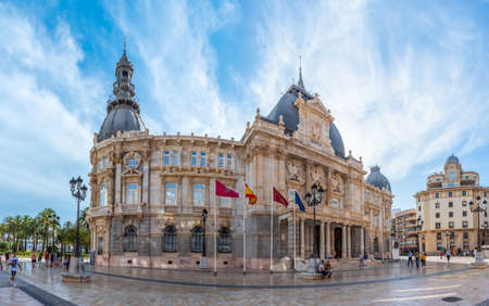 CARTAGENA, SPAIN, JUNE 19, 2019: People are strolling in front of Palacio Consistoral in Cartagena, Spainのeditorial素材
