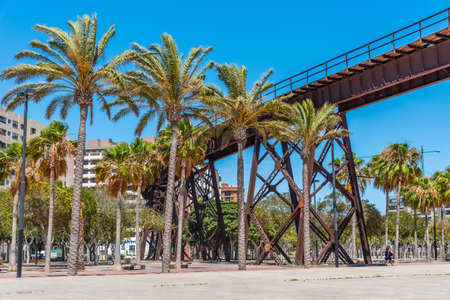Historical railway used for transport of minerals on cargo ships in Almeria, Spainのeditorial素材