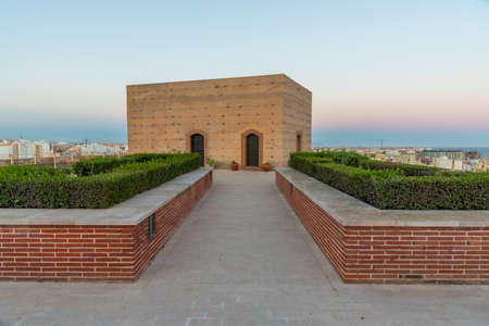 Sunset view of gardens of Alcazaba fortress in Almeria, Spainのeditorial素材