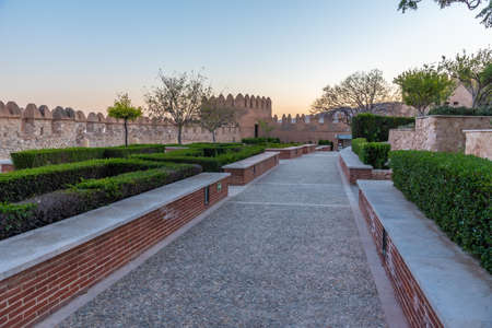 Sunset view of gardens of Alcazaba fortress in Almeria, Spainのeditorial素材