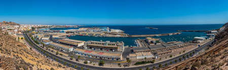 ALMERIA, SPAIN, JUNE 20, 2019: View of Port of Almeria and Alcazaba fortress in Spainのeditorial素材
