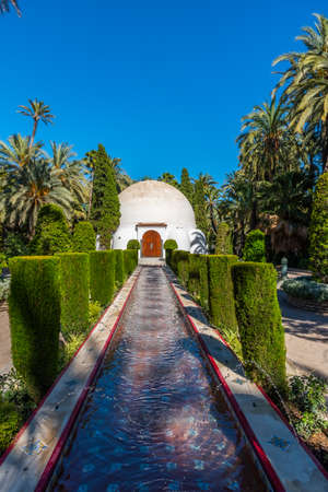 White rotunda inside of El Palmeral municipal park in Elche, Spain