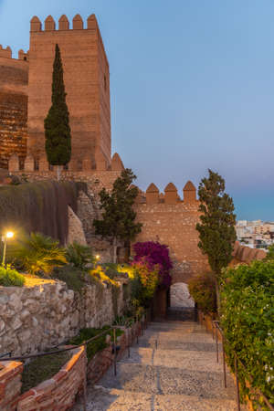 Sunset view of Entrance gate to the alcazaba of Almeria, Spainのeditorial素材