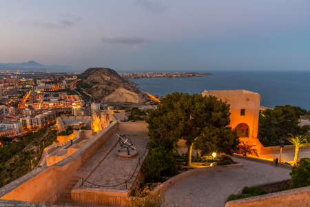 Night view of courtyard of castle of Santa Barbara in Alicante, Spainのeditorial素材